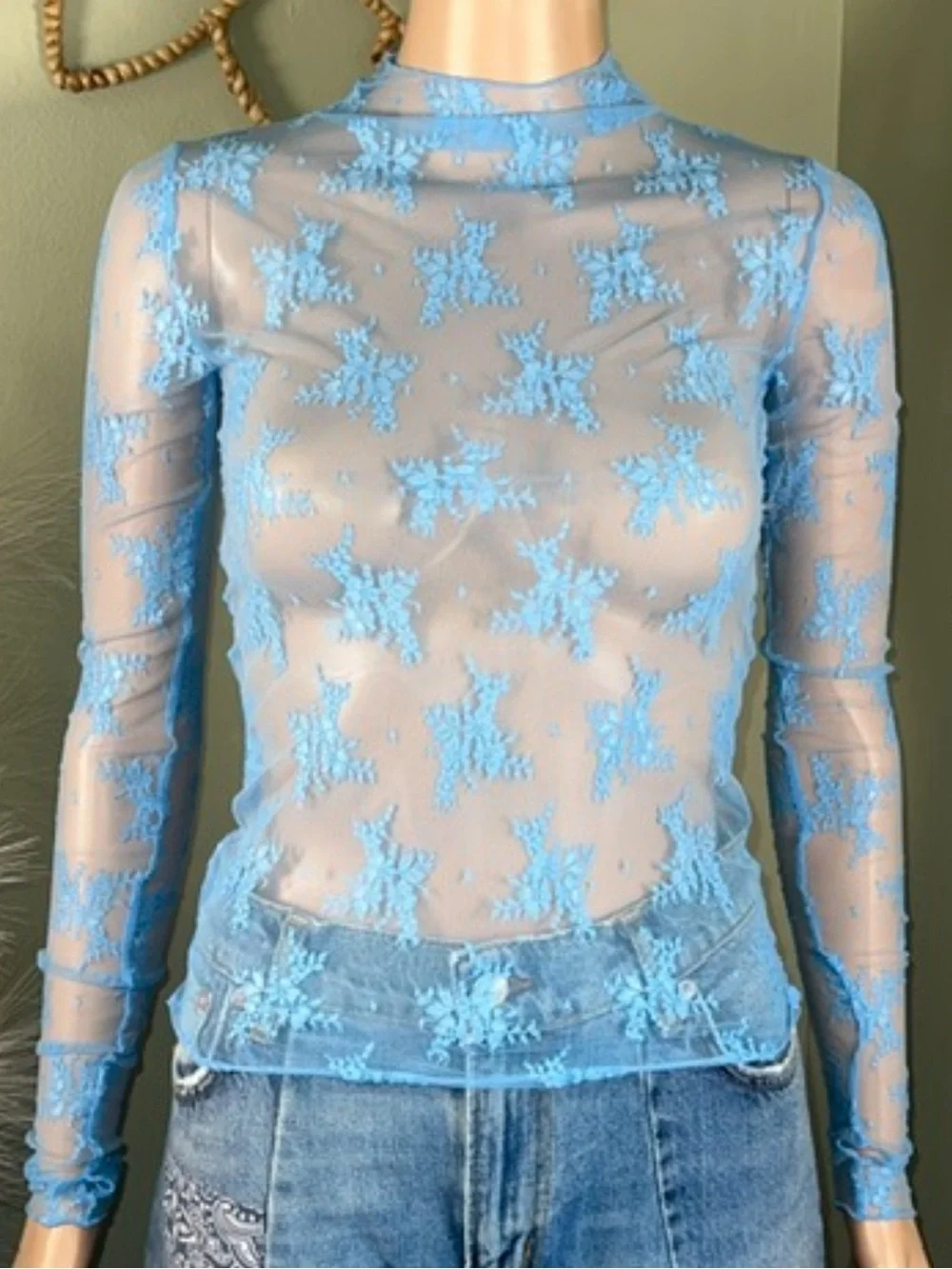 NEW Intimately Free People Lady Lux lace layering top in blue bell XS